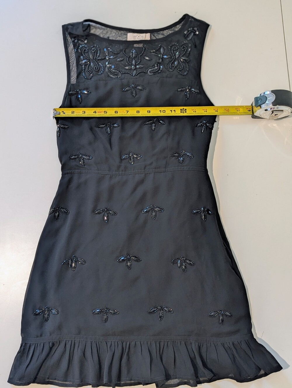 NFC 721 Black Beaded Mini Dress Small Mesh Sequin Ruffle Hem Party Cocktail - Picture 6 of 7